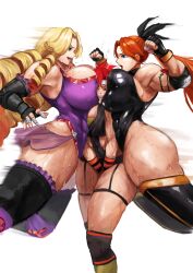 Rule 34 | 2021, 3girls, abs, absurdres, arm tattoo, arm up, arms at sides, artist name, ass, attack, bandaged fingers, bandages, between breasts, black bow, black gloves, black leotard, black sleeves, black thighhighs, blonde hair, blush, boots, borrowed character, bow, breast press, breasts, cleavage, clenched hand, clenched teeth, collarbone, commentary, commission, cowboy shot, curly hair, dated, eclaire (sisterselect), elbow pads, english commentary, female focus, fingerless gloves, flexing, frilled skirt, frilled sleeves, frilled thighhighs, frills, garter straps, gloves, gradient hair, grapplergoddess, green eyes, hair bow, headband, highres, huge breasts, leotard, long hair, midair, motion lines, multicolored hair, multiple girls, one eye closed, open mouth, orange gloves, orange hair, original, pain, parted bangs, purple leotard, purple nails, red eyes, red hair, red trim, rose tattoo, simple background, skirt, solo, standing, sweat, tattoo, teeth, thick thighs, thigh boots, thighhighs, thighs, upper teeth only, very long hair, white background, wrestling outfit, yellow boots, yellow trim, yoemiloh