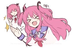 Rule 34 | 1girl, 2girls, aikawa megumi, angel beats!, heaven burns red, jacket, key (company), long hair, multiple girls, pink hair, ribbon, school uniform, serafuku, shinda sekai sensen uniform, shira 461, shirt, two side up, yui (angel beats!)