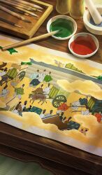 commentary fate/grand_order fate_(series) fine_art_parody lasengle light_particles mortar_(bowl) nihonga no_humans official_art paint painting_(object) paper parody pestle still_life tatami third-party_source ukiyo-e