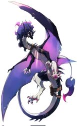 black_horns black_scales claws dragon facial_mark highres horns mane midair monster monster_focus mudosa multiple_horns multiple_wings no_humans original pawpads purple_fur purple_wings simple_background solo spines tail white_background white_eyes white_scales wings