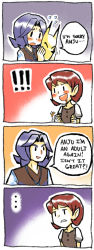 ! !! ... 1boy 1girl 4koma ^^^ aged_down aged_up anju_(zelda) blue_hair blush clenched_hands comic d: drooling english_text flying_sweatdrops kafei kataro mask nintendo open_mouth orange_hair parted_lips t_t the_legend_of_zelda the_legend_of_zelda:_majora&#039;s_mask |_|