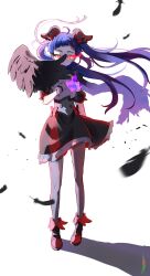 armor black_feathers black_wings corruption cure_sky cure_sky_(dark) cut_bangs dark_persona detached_sleeves feathers fire gloves glowing glowing_eyes grey_gloves hair_ornament highres hirogaru_sky!_precure magical_girl pauldrons possessed possession precure puffy_detached_sleeves puffy_sleeves purple_fire red_eyes shoulder_armor single_pauldron single_sidelock single_wing skearhead sora_harewataru spiked_pauldrons wing_hair_ornament wings
