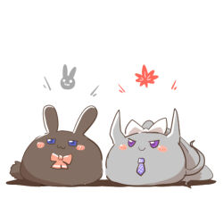 animalization blue_eyes blush_stickers bow chibi grey_hair hair_bow higuchi_kaede horns long_hair lowres necktie nijisanji pink_bow ponytail purple_eyes purple_necktie rabbit rebecca_(keinelove) shadow simple_background tsukino_mito very_long_hair virtual_youtuber white_background white_bow