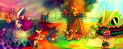 alternate_color alternate_shiny_pokemon ampharos bad_id bad_pixiv_id blue_sky bone cape chibi chunsoft cliff clothed_pokemon creatures_(company) cubone deino_(pokemon) dragonair dragonite flower game_freak garchomp gen_1_pokemon gen_2_pokemon gen_3_pokemon gen_4_pokemon gen_5_pokemon grass grin hair_flower hair_ornament hat heart highres kecleon legendary_pokemon lugia maid monocle nature nintendo no_humans numa outdoors outstretched_arms pirate_hat pmd-explorers pokemon pokemon_(creature) pokemon_mystery_dungeon purple_kecleon purple_sky sableye shizuku_(asanuma) sitting skuntank sky sleeping smile spread_arms tea teapot tree treehouse zangoose