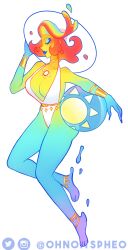 Rule 34 | 1girl, @ohnoitspheo, absurdres, ass, balloon, breasts, closed eyes, divine entity, hat, highres, huge ass, kino amos (@ohnoitspheo), large breasts, lipstick, makeup, mature female, multicolored hair, nail polish, original, rainbow hair, rainbow skin, short hair, sun print, swimsuit