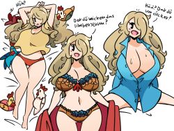 1girl absurdres bird blonde_hair chicken highres mole mole_under_eye murgoten stella_(murgoten) sweat underwear