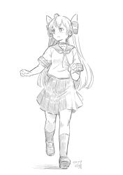 Rule 34 | 1girl, amatsukaze (kancolle), hair tubes, hat, hikashima (shiofune), kantai collection, loafers, long hair, looking to the side, mini hat, neckerchief, pleated skirt, running, sailor collar, sailor shirt, school uniform, serafuku, shirt, shoes, skirt, smokestack hair ornament, solo, two side up