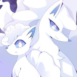 Rule 34 | alolan form, alolan ninetales, alolan vulpix, blue eyes, blue sclera, closed mouth, colored sclera, evolutionary line, gen 7 pokemon, highres, looking at viewer, nintendo, no humans, open mouth, pokemon, pokemon (creature), rullu 1507, smile, white eyes