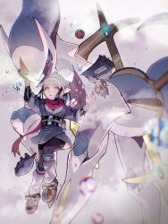 Rule 34 | 1girl, akari (pokemon), arc phone, arceus, arm up, artist name, azure flute, black hair, black kimono, black pantyhose, black sash, brown shoes, cellphone, colored sclera, commentary, floating, galaxy expedition team survey corps uniform, gen 4 pokemon, green sclera, hand on another&#039;s head, hand up, head down, headscarf, highres, hisuian poke ball, holding, holding poke ball, japanese clothes, kimono, legendary pokemon, looking at another, looking down, looking up, loose socks, mythical pokemon, nintendo, obi, p0ke a0210, pantyhose, parted lips, phone, poke ball, pokedex, pokemon, pokemon (creature), pokemon legends: arceus, pouch, red eyes, red scarf, sash, scarf, shoes, short kimono, sidelocks, smartphone, socks, sparkle, standing, twitter username, white eyes, white headscarf, white socks
