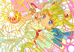 Rule 34 | 1girl, bishoujo senshi sailor moon, blue eyes, blue sailor collar, choker, circlet, closed mouth, commentary, double bun, gloves, hair bun, highres, holding, holding wand, looking at viewer, magical girl, parted bangs, prettysavage30, sailor collar, sailor moon, sailor senshi uniform, sleeveless, solo, sparkle, tsukino usagi, twintails, upper body, wand, white gloves