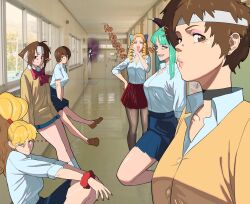 ... 6+girls ? aura black_hair blonde_hair blue_skirt bow breasts brown_eyes brown_hair brown_pantyhose brown_shoes buttons capcom character_request closed_mouth collared_shirt commentary dark_aura darkstalkers english_commentary final_fight genryuusai_maki glasses green_eyes green_hair haruno_sakura headband heart highres justice_gakuen kanzuki_karin loafers long_hair long_sleeves looking_at_viewer medium_breasts minazuki_kyouko morrigan_aensland multiple_girls nose_piercing octavius_(octavius_dp) ojou-sama_pose opaque_glasses open_mouth pantyhose piercing ponytail red_bow red_headband red_nails red_skirt school_uniform screenshot_background scrunchie shirt shoes short_hair short_sleeves skirt smile street_fighter wakaba_hinata white_headband white_shirt wrist_scrunchie yellow_shirt