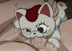1boy 1girl bestiality cat censored dandadan fellatio hetero jcm2 mosaic_censoring oral penis turbo_granny_(dandadan)