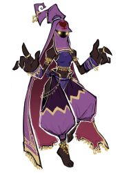 1girl arabian_clothes armlet baggy_pants bare_shoulders barefoot black_skin bracelet breasts colored_skin crop_top curled_fingers fewer_digits full_body glowing glowing_eyes gold_armlet gold_bracelet gold_ring guohoho harem_outfit harem_pants heart heartless_(kingdom_hearts) hip_vent jewelry kingdom_hearts knee_up long_veil medium_breasts mouth_veil multiple_armlets multiple_bracelets navel pants purple_pants purple_tank_top purple_veil solid_circle_eyes solid_eyes solo standing standing_on_one_leg tank_top veil white_background yellow_eyes