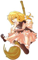 1girl :o alphes_(style) apron black_dress black_hair blonde_hair bow broom broom_riding commentary_request dairi dress full_body kirisame_marisa large_variant_set no_headwear open_mouth parody pointing pointing_at_viewer puffy_sleeves sash shirt short_sleeves solo style_parody tachi-e touhou transparent_background variant_set waist_apron yellow_eyes