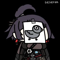 1girl animated animated_gif bird drawing hidden_face lowres seseren