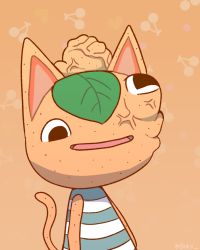 1girl animal_crossing animal_ears arms_at_sides artist_name bare_shoulders black_eyes blue_dress boke-chan bulging_eyes cancer cat_ears cat_girl cat_tail colored_skin dress female_focus furry furry_female happy heart horror_(theme) leaf nintendo open_mouth orange_background orange_skin orange_theme sleeveless sleeveless_dress smile solo standing striped_clothes striped_dress tail tangy_(animal_crossing) tumor veins wall-eyed watermark what