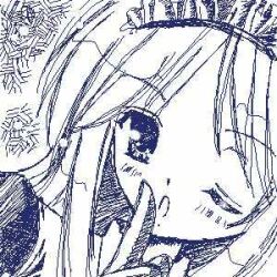 1girl :o ayase_mai_(jelly^2_fish) blush crosshatching greyscale hatching_(texture) index_finger_raised long_hair looking_at_viewer lowres maid_headdress monochrome oekaki open_mouth priest_(ragnarok_online) ragnarok_online simple_background solo upper_body