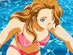 animated animated_gif anime_screenshot arm_up armpits bikini color_issue covered_erect_nipples fat_mons i&quot;s pink_bikini pool reiko_(i&quot;s) smile swimsuit wet