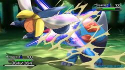 2boys artist_name battle blocking blue_skin colored_skin game_freak gen_2_pokemon gen_3_pokemon health_bar heracross insect_wings mega_heracross mega_pokemon mega_swampert mgx0 multiple_boys nintendo pokemon pokemon_(creature) pokemon_xy screenshot_background swampert wings