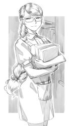 Rule 34 | 1girl, artist request, book, bookshelf, glasses, highres, library, smile, tagme