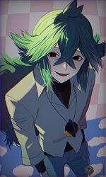 1boy black_hair cowboy_shot grey_hair highres jewelry long_hair looking_at_viewer male_focus n_(pokemon) necklace nintendo parted_lips pokemon pokemon_bw shirt smile solo white_shirt zero_(sleepy_meltan)