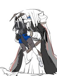 1boy 1girl arknights black_hair black_skin black_vest blue_gloves blue_shorts boots cape colored_skin eating fingerless_gloves full_body gloves head_in_mouth highres horns knee_boots lifting_person long_hair long_sleeves monster monster_boy mutomorokoshi pantyhose pantyhose_under_shorts sarkaz_wither_devourer shorts simple_background struggling tail texas_(arknights) texas_the_omertosa_(arknights) vest vore white_background white_boots white_cape wolf_girl wolf_tail