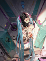 Rule 34 | 1girl, aqua hair, arm cuffs, bdsm, blindfold, blue hair, body markings, body writing, bondage, bound, bound arms, breasts, collar, condom, condom in mouth, cum, cum in mouth, cum on body, cum on breasts, cum on clothes, cum on hair, cum on upper body, cum string, cumdrip, elbow gloves, facial, female focus, fur trim, gimp mask, gloves, hair ornament, hatsune miku, highres, human toilet, indoors, latex, long hair, mask, mask on head, medium breasts, mouth hold, nipple clamps, nipples, no bra, non-web source, nose hook, open mouth, pin, public use, restrained, sensory deprivation, short twintails, slave, slave tattoo, snot, stationary restraints, tally, tattoo, through wall, toilet, restroom symbol, tongue, tongue out, twintails, vocaloid, ying yi