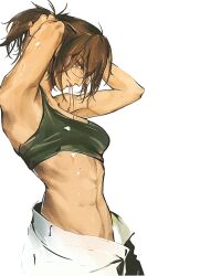 1girl abs artist_request glasses hange_zoe shingeki_no_kyojin tagme tying_hair