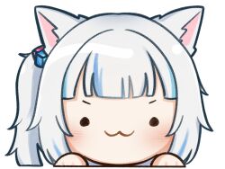 ._. 1girl :3 animal_ears blue_hair blunt_bangs cat_ears chibi chibi_only commentary cube_hair_ornament english_commentary gawr_gura gawr_gura_(casual) grey_hair hair_ornament hololive hololive_english looking_at_viewer moon_ldl multicolored_hair official_alternate_hair_length official_alternate_hairstyle side_ponytail simple_background solo streaked_hair transparent_background v-shaped_eyebrows virtual_youtuber