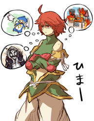 1girl ahoge crossed_arms earrings female_focus jewelry red_eyes red_hair revya_(female) short_hair solo soul_cradle thinking torihasiden