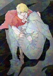 Rule 34 | 2boys, 7hanada, adversarial noise, armor, armored boots, blonde hair, blue eyes, boots, brothers, clive rosfield, cloak, closed mouth, coat, final fantasy, final fantasy xvi, floating, full body, hair between eyes, highres, hood, hood up, hooded cloak, joshua rosfield, looking at viewer, male focus, multiple boys, red coat, shirt, short hair, shoulder armor, siblings, wavy hair, white shirt