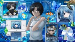 2boys 3girls apple_inc. black_hair blue_hair cd cellphone check_gender clownfish commentary_request dobbyss dolphin earth_(planet) fish frutiger_aero gender_request glasses globe handheld_game_console hat highres itunes microsoft_windows multiple_boys multiple_girls musical_note nintendo nintendo_ds nintendo_ds_lite original phone planet plumbob_(the_sims) sea_turtle short_hair thai_commentary the_sims tropical_fish turtle msn_messenger windows_media_player windows_vista