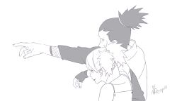 Rule 34 | 1boy, 1girl, black gloves, black hair, boruto: naruto next generations, closed mouth, fingerless gloves, gloves, greyscale, husband and wife, monochrome, nara shikamaru, naruto (series), simple background, temari (naruto), white background, zifletts