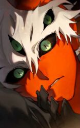 alien bandages black_jacket blinding_bangs braid engineer exotic_eyes gloves grey_shirt horns jacket on_the_way_to_meet_mom ryder shirt source_request white_hair