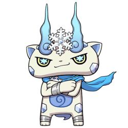 blue_scarf crossed_arms full_body holding looking_at_viewer no_humans official_art scarf simple_background snowflakes solo star-shaped_pupils star_(symbol) symbol-shaped_pupils third-party_source transparent_background white_fur youkai_(youkai_watch) youkai_watch yukira_koma