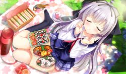 1girl animal bird blush closed_eyes food game_cg hayakawa_harui highres light_purple_hair long_hair school_uniform shoujo_shin&#039;iki_shoujo_tengoku takagi_sana