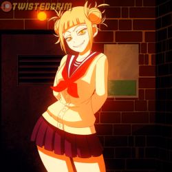 10s 1girl animated animated_gif ass ass_focus ass_shake bags_under_eyes blonde_hair blue_skirt blunt_bangs boku_no_hero_academia bouncing_ass cardigan cleft_of_venus curvy double_bun fangs female_focus flashing grin hair_bun hip_focus huge_ass huge_filesize looking_at_viewer messy_hair no_panties pleated_skirt pussy pussy_peek school_uniform serafuku skirt slit_pupils smile solo standing thick_thighs thighs toga_himiko twistedgrim uncensored wide_hips yellow_eyes