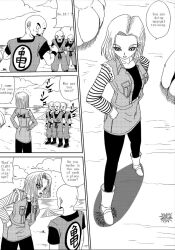1boy 1girl anal android_18 bald bald_male blush breasts clone clone_harem clones couple cum cum_in_ass cum_in_pussy dragon_ball happy happy_sex husband_and_wife impregnation kuririn multiple_boys nipples penis pussy sex smile sparring taiyouken thick_thighs thighs training vaginal