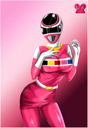 1girl breasts cassie_chan covered_erect_nipples denji_sentai_megaranger female_focus highres large_breasts legs megapink power_rangers power_rangers_in_space queen_vegeta_69 solo super_sentai