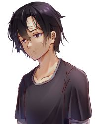 1boy black_eyes black_hair black_shirt ebel_alfie expressionless highres male_focus naraku naraku_2 shirt short_hair solo sweatdrop upper_body