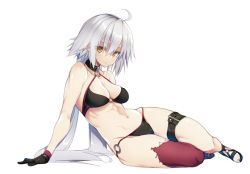 10mo 1girl ahoge bikini black_bikini black_choker black_gloves breasts choker cleavage commentary fate/grand_order fate_(series) gloves jeanne_d&#039;arc_alter_(swimsuit_berserker)_(fate) jeanne_d&#039;arc_(fate) jeanne_d&#039;arc_alter_(fate) jeanne_d&#039;arc_alter_(swimsuit_berserker)_(fate) long_hair medium_breasts o-ring o-ring_bikini red_thighhighs sandals single_thighhigh swimsuit thighhighs very_long_hair white_background white_hair yellow_eyes
