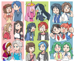 6+girls adventure_time aerith_gainsborough amami_haruka anna_(frozen) black_hair black_headwear black_jacket blonde_hair blue_cardigan blue_eyes blue_hair blue_jacket blue_neckwear blush braid braided_ponytail brown_hair cardigan chibi chloe_price closed_eyes colored_skin cropped_torso dress elsa_(frozen) facial_mark final_fantasy final_fantasy_vii final_fantasy_vii_remake forehead freckles french_braid frozen_(disney) grey_skin hair_intakes hair_ornament hair_ribbon hairclip highres higurashi_no_naku_koro_ni hood hoodie idolmaster idolmaster_(classic) idolmaster_million_live! jacket jewelry julia_(idolmaster) kisaragi_chihaya kobayakawa_miyuki kunio-kun_series kyoko_(kunio-kun) life_is_strange_(series) life_is_strange_1 long_hair long_sleeves looking_at_another marceline_abadeer max_caulfield misako_(kunio-kun) mogami_shizuka multiple_girls necklace necktie open_clothes open_hoodie open_mouth orange_hair pink_dress pink_hair pink_ribbon pink_shirt pink_skin pointy_ears princess_bonnibel_bubblegum puffy_short_sleeves puffy_sleeves red_eyes red_hair red_jacket red_neckwear red_ribbon retro_artstyle ribbon river_city_girls shirt short_hair short_sleeves siblings simple_background sisters smile sonozaki_mion sonozaki_shion star_(symbol) sweatdrop taiho_shichauzo tifa_lockhart tsubobot tsujimoto_natsumi twin_braids twins upper_body vampire very_long_hair white_shirt yellow_dress yellow_ribbon yuri