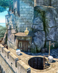 Rule 34 | :d, ^ ^, barrel, castle, chiikawa, chiikawa (character), closed eyes, day, hachiware (chiikawa), lantern, no humans, open mouth, outdoors, reason (mark-of-the-unicorn), scenery, smile, stairs, stairwell, tower, tree, usagi (chiikawa), wooden door