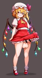 1futa ascot blonde_hair breasts crystal crystal_wings erection flandre_scarlet frilled_socks frills full_body futanari hat hat_ribbon highres large_penis large_testicles long_hair looking_at_viewer mary_janes mob_cap multicolored_wings one_side_up open_mouth penis peso_(cheese_company) pointing pointing_at_self puffy_short_sleeves puffy_sleeves red_eyes red_nails red_skirt red_vest ribbon shoes short_sleeves side_ponytail skirt skirt_set small_breasts smile socks solo standing testicles touhou vest white_hat white_socks wings yellow_ascot