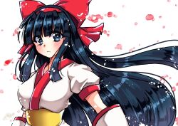 1girl ainu_clothes blue_eyes blue_hair blush breasts expressionless hair_ribbon highres large_breasts long_hair looking_at_viewer nakoruru ribbon samurai_spirits snk solo the_king_of_fighters very_long_hair