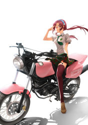 00s 1girl aqua_eyes evangelion:_2.0_you_can_(not)_advance female_focus glasses legs long_hair long_legs makinami_mari_illustrious miniskirt motor_vehicle motorcycle neon_genesis_evangelion plaid_clothes plaid_skirt pleated_skirt purple_hair rebuild_of_evangelion salt_(salty) school_uniform shadow sitting skirt solo thighhighs thighs twintails vehicle yamaha zettai_ryouiki