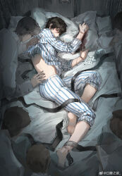 6+boys absurdres alternate_universe bandaid bandaid_on_hand barefoot bed bed_sheet belt black_belt black_hair blood blood_on_bed blood_on_hands blood_on_pillow blush bottle brown_hair chinese_commentary closed_mouth clothes_grab cuts dao_gui_yi_xian glasses hand_on_another&#039;s_back highres hospital hospital_bed hospital_gown indoors injury intravenous_drip kou_fu_zhi_yu li_huowang li_huowang_(modern_world) lifting_another&#039;s_clothes long_sleeves lying male_focus medicine medicine_bottle midriff multiple_boys official_alternate_costume official_alternate_hair_length official_alternate_hairstyle on_bed on_side pants pillow pillow_grab red_eyes rope_marks scar scar_on_arm shirt short_hair solo_focus striped_clothes striped_pants striped_shirt sweat vertical-striped_clothes vertical-striped_pants vertical-striped_shirt watermark weibo_watermark yaoi