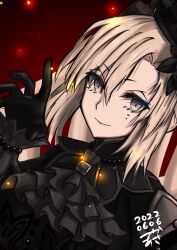 1girl 2022 absurdres ascot black_ascot black_dress black_gloves blue_eyes closed_mouth dated dress dutch_angle facial_mark fate/grand_order fate_(series) gloves hair_between_eyes hair_ornament hand_up highres jewelry kriemhild_(fate) long_hair long_sleeves looking_at_viewer necklace pearl_necklace red_background smile solo tsukaasa upper_body white_hair score:0 rating:general Rule 34 | 1girl, 2022, absurdres, ascot, black ascot, black dress, black gloves, blue eyes, closed mouth, dated, dress, dutch angle, facial mark, fate/grand order, fate (series), gloves, hair between eyes, hair ornament, hand up, highres, jewelry, kriemhild (fate), long hair, long sleeves, looking at viewer, necklace, pearl necklace, red background, smile, solo, tsukaasa, upper body, white hair
