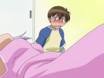 1boy 1girl animated ass barefoot blue_hair blush bokusatsu_tenshi_dokuro-chan breasts fart feet green_eyes halo kusakabe_sakura large_breasts lifting_own_clothes mitsukai_dokuro navel no_bra nude panties print_panties restrained seductive_smile shiny_skin sideboob smile sound surprised teasing towel twintails underboob underwear undressing video white_panties