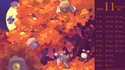 Rule 34 | 2boys, angel, angel wings, autumn leaves, black hair, brown hair, calendar (medium), character request, check character, closed eyes, dark pit, highres, kid icarus, kid icarus uprising, ko iwari ngo, leaf, male focus, monoeye, multiple boys, night, night sky, nintendo, nutski, one-eyed, pit (kid icarus), second-party source, siblings, sky, souflee, twins, wings